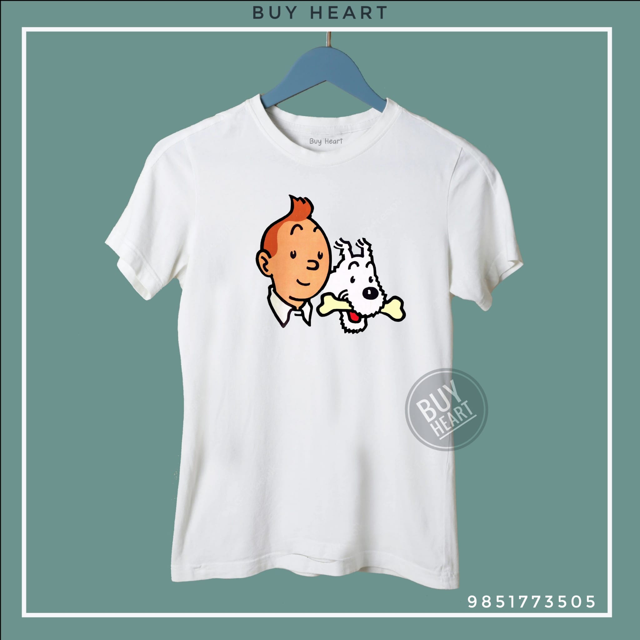 White Tshirt With tintin Cartoon